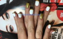 Gel nails White matte with Gold glidter